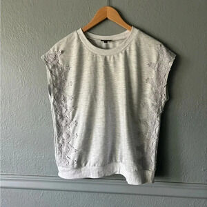 On Twelfth, sleeveless, appliqué, lace detail, grey, tank, size large